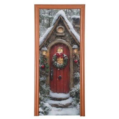  Christmas Fairy Door Cover, Stretch Fabric Backdrop Porch Covers 35 x 79 in