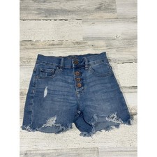 Justice Denim Shorts Girls 12 Slim Blue Distressed Button Fly EUC
