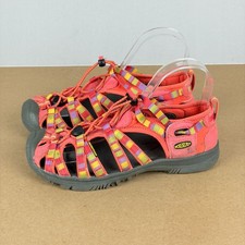 Keen Whisper Hiking Sandals Kids Size 4 Orange Yellow Bungee Lace Closed Toe