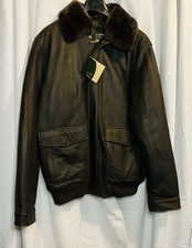 Eddie Bauer AVIATOR Jacket Leather Goose Down NWT Size L TALL Bomber Coat