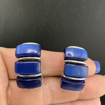 Vintage Lisner Thermoset Clip On Earrings Silver Tone Blue