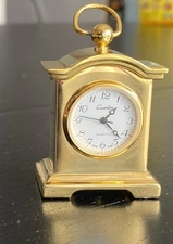 Quartex Mini Miniature Table Mantel Gold Tone Clock Tested with New Battery