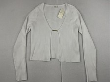 Abercrombie Fitch Slim Bar Hardware Ribbed Knit Slim Fit Crop Cardigan White S