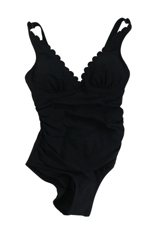 Calvin Klein Women's Scalloped-Neck One-Piece Swimsuit (Black, 4) - Image 3 of 4