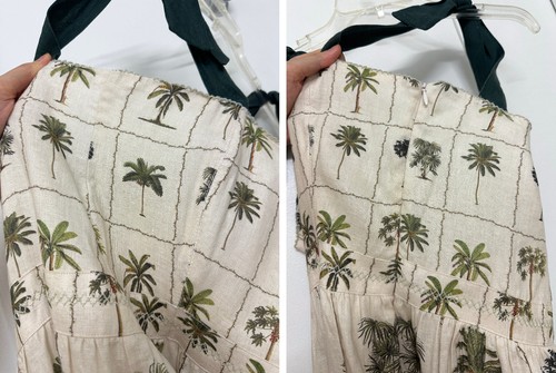 Agua Bendita Herbarium Maxi Dress Palm Tree Floral Grid Squares Tie Shoulder M - Picture 14 of 17