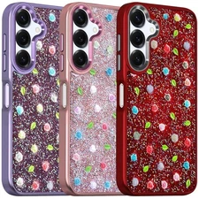 For Galaxy A17 5G Phone Case Embedded Glass Diamonds of Colorful Floral Cover