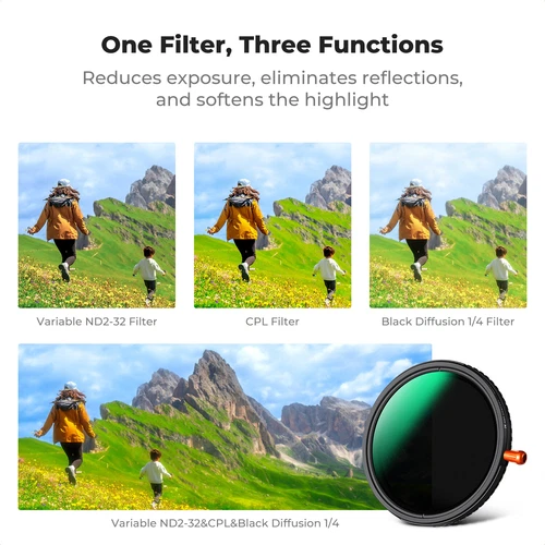 K&F Concept Lens Filter 3 in 1 ND2-32 CPL Black Mist Diffusion 1/4 67mm 82mm - Picture 5 of 19