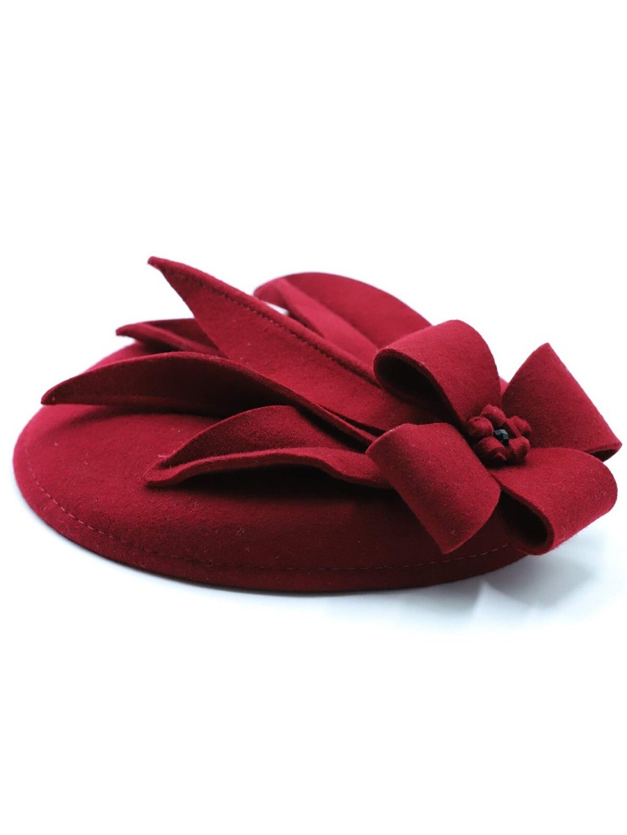 Burgundy Wedding Wool Felt Fascinator Hats Women Elegant  display picture 2