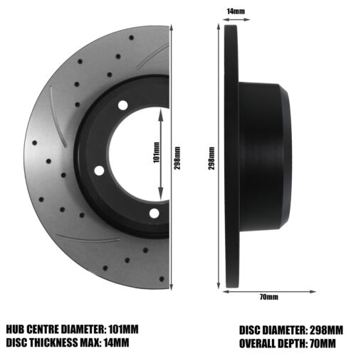 DISCOS DE FRENO DELANTEROS RANURADOS PERFORADOS 298mm para Land Rover Defender Discovery 1 70+ - Imagen 2 de 7
