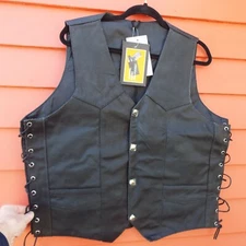 Genuine Leather Motorcycle Biker Vest CONCEAL CARRY Pockets Size 46 (NWT) 