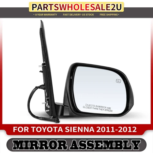 Passenger Side White Power Heated Mirror for Toyota Sienna 2011-2012 Manual Fold