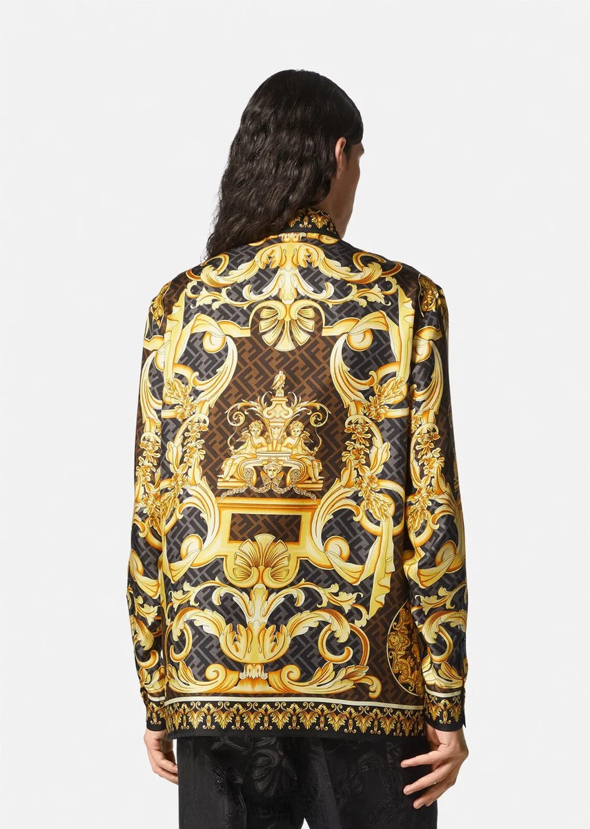 Brand New FENDACE Versace by Fendi GOLD BAROQUE SILK Shirt Size 44