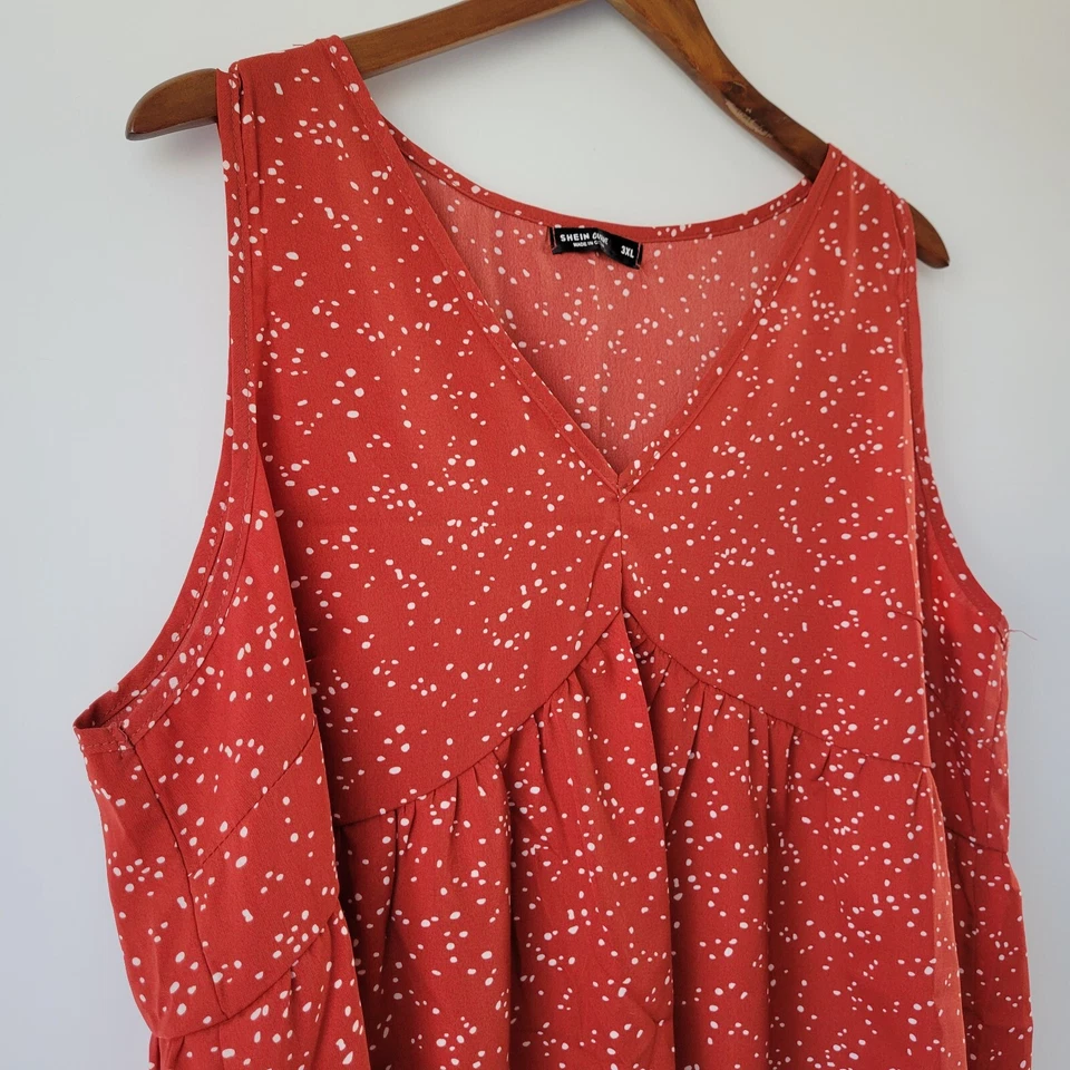 Shein Curve Sleeveless Top 3XL Womens Orange Polka Dot Loose V Neck Lightweight - Bild 2 von 4
