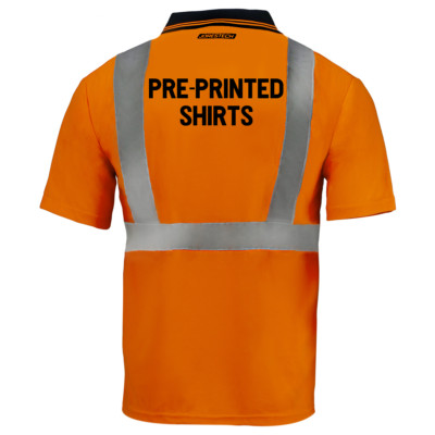 Printed Hi-Vis Orange Safety Workwear Short Sleeve Polo Shirt Reflective Tape