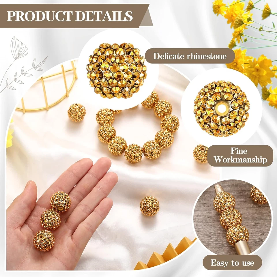 40 Pcs 20 Mm Rhinestone Beads Bulk Crystal round Disco Ball Chunky Bubblegum Bea Foto 3 de 4