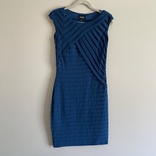 Adrianna Papell Women SZ 4 Blue Sleeveless Allover Pleated Design Sheath Dress
