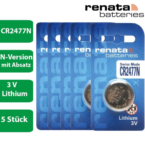 5 X Renata Cr 2477N 3V Lithium Knopfzelle Batterie Im Blister - N Version-image