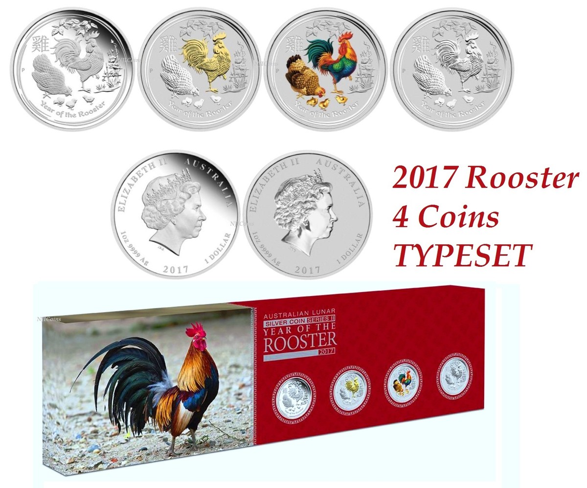 Australia 2017 Year of Rooster Lunar 1 Oz 4 Coin Type Set $1