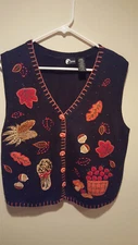 Vintage Tacky Fall/Autumn Sweater Vest - Holiday Editions - Large L - Black