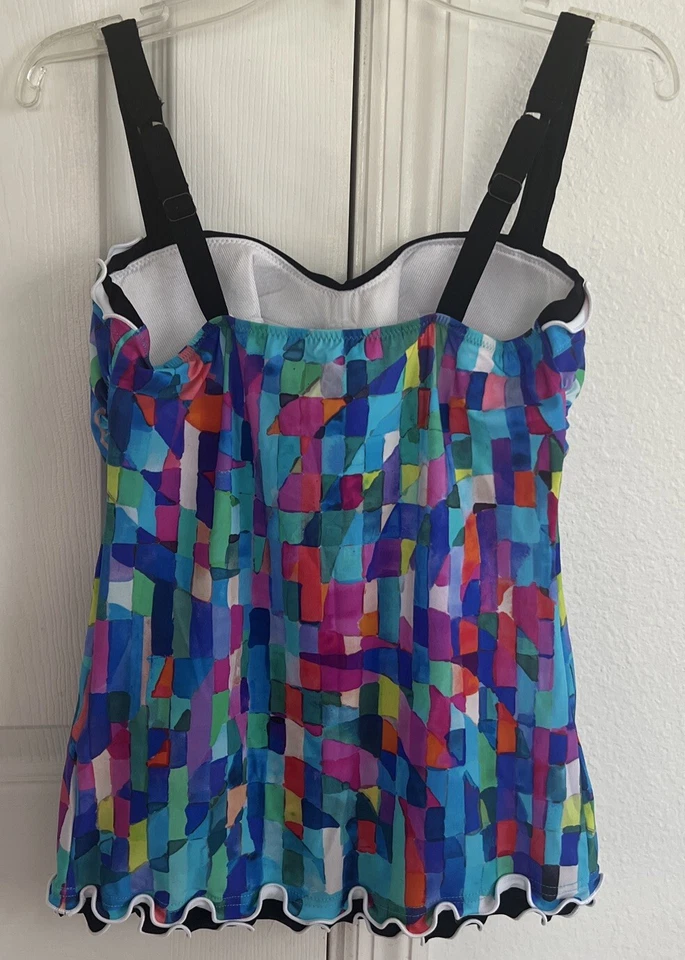 Top de natación Profile by Gottex Tankini multicolor geométrico acolchado con aros 32D Foto 2 de 4