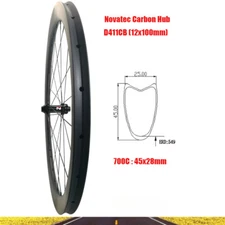 700C Road Bike Front Wheel Carbon Rim 45mm*28mm 24 Holes Tubular Center Lock Hub