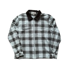 Stussy Brown Check Tartan Print Jacket With Corduroy Collar (l)