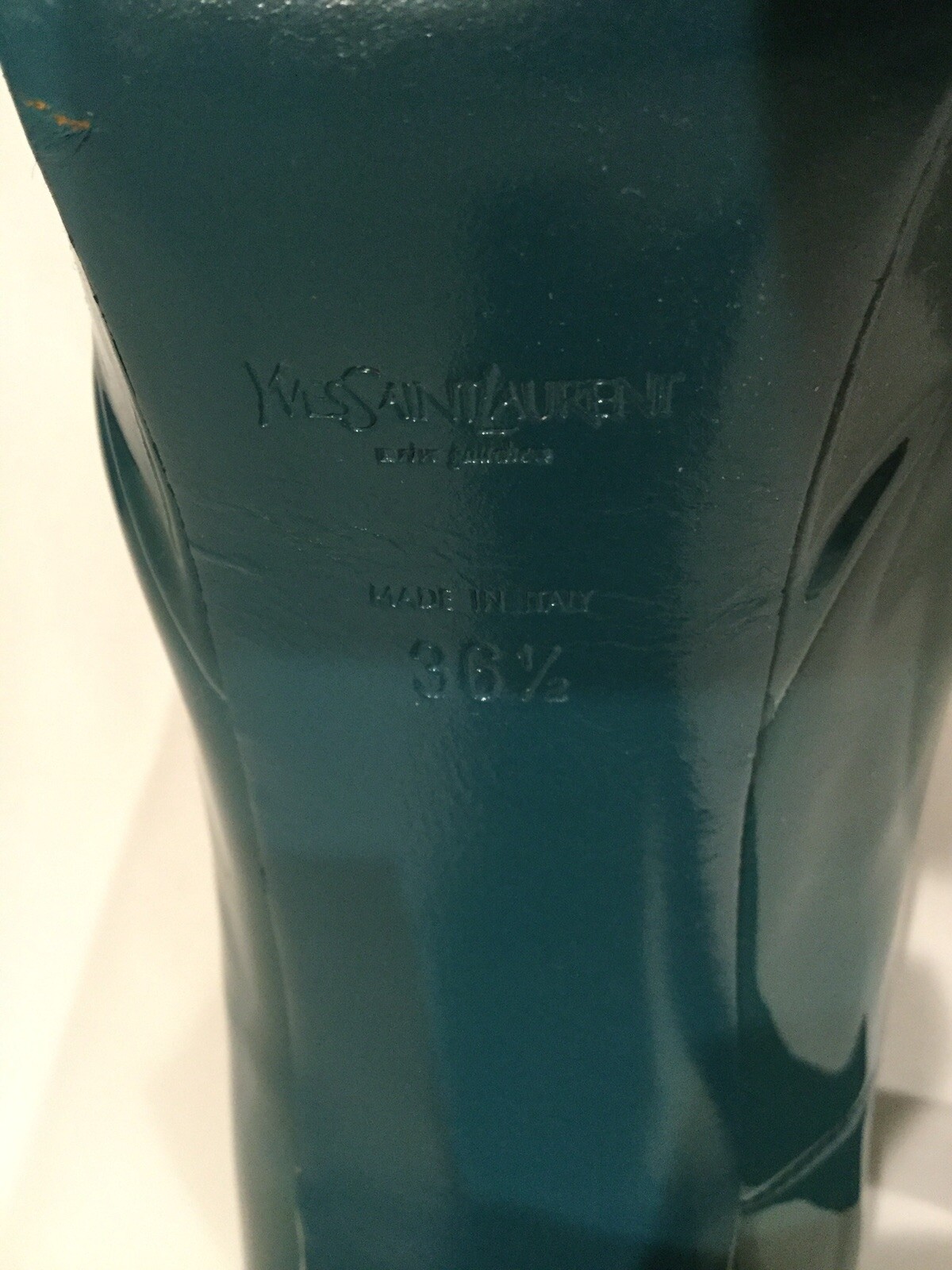 YSL Yves Saint Laurent Palais platform pump ~ Sz 36.5 ~ Open Toe ~ Teal Blue