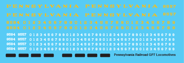 HO Scale - Pennsylvania Railroad GP9 Locomotive Decals
