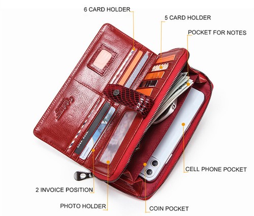 Schlangenhaut Damen Leder RFID Geldbörse Portemonnaie Geldtasche Reißverschluss - Bild 6 von 10