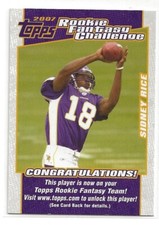 2007 Topps Sidney Rice Rookie Fantasy Challenge Rookie Card. rookie card picture