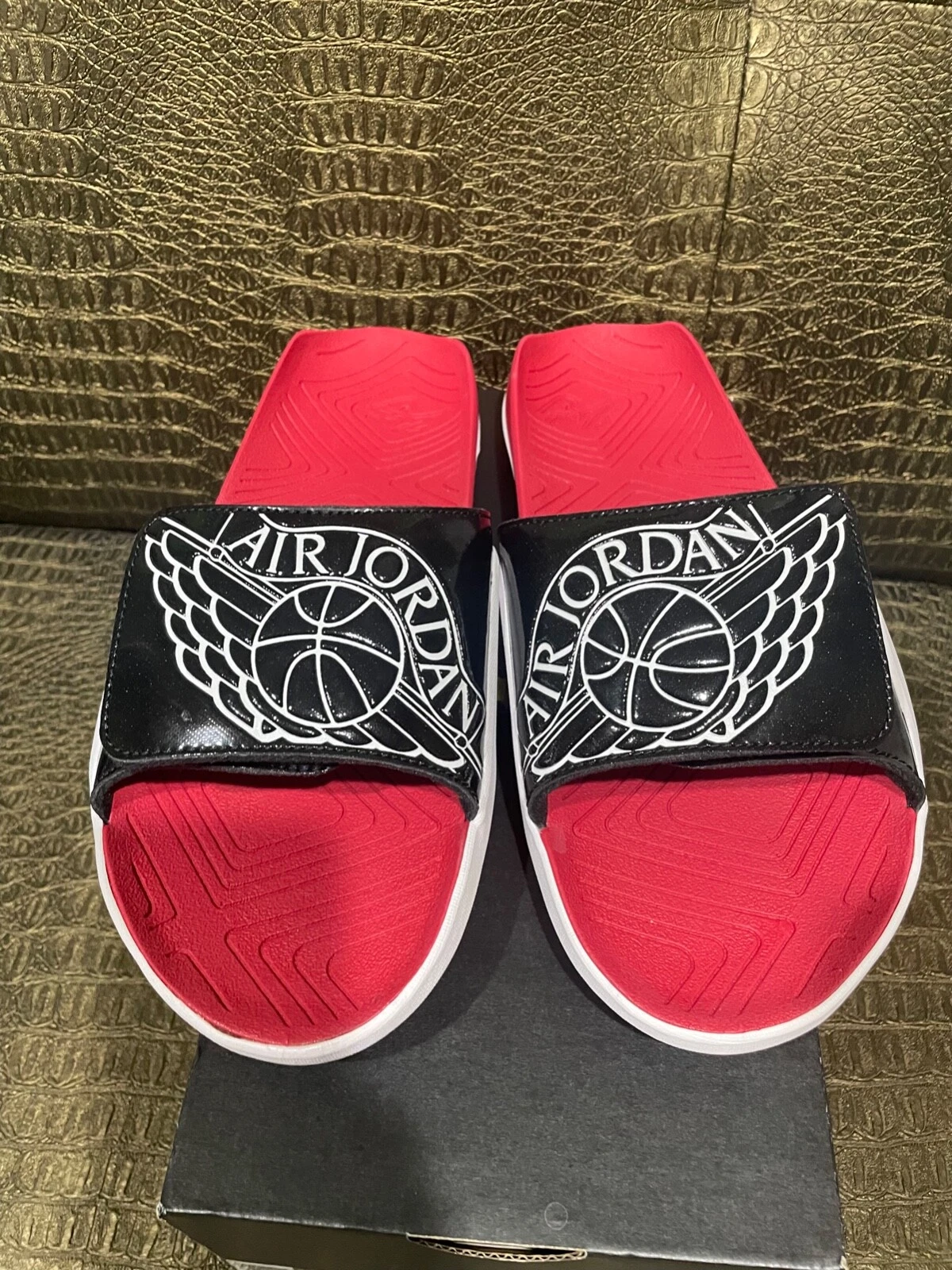 Air Jordan Hydro 7 Slides nero bianco rosso AA2517 001 da uomo NUOVO