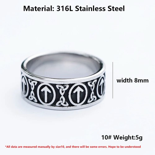 Vintage Viking Signet Ring Stainless Steel Men's Celtic Knot Biker Punk Ring - Picture 4 of 5