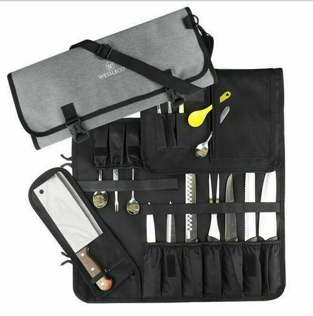 Portable 15 Slots Chef Canvas Knife Roll Bag Kitchen Cooking Tools Storage  Cases