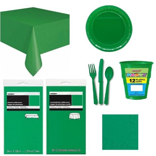 Solid Emerald Green Colour Party Reusable Tableware Plates Napkins Table Covers - Picture 1 of 13