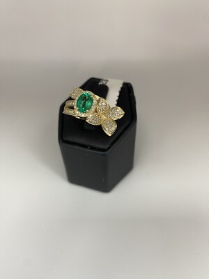 Anillo de Mujer Flor De Vida  , Esmeralda Y Diamond En Oro 14k