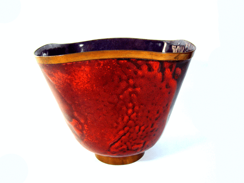 Unique Copper Enamel Bowl Vase Vessel Emaille Gio Ponti Era, Italy vintage 1950s - Picture 2 of 9