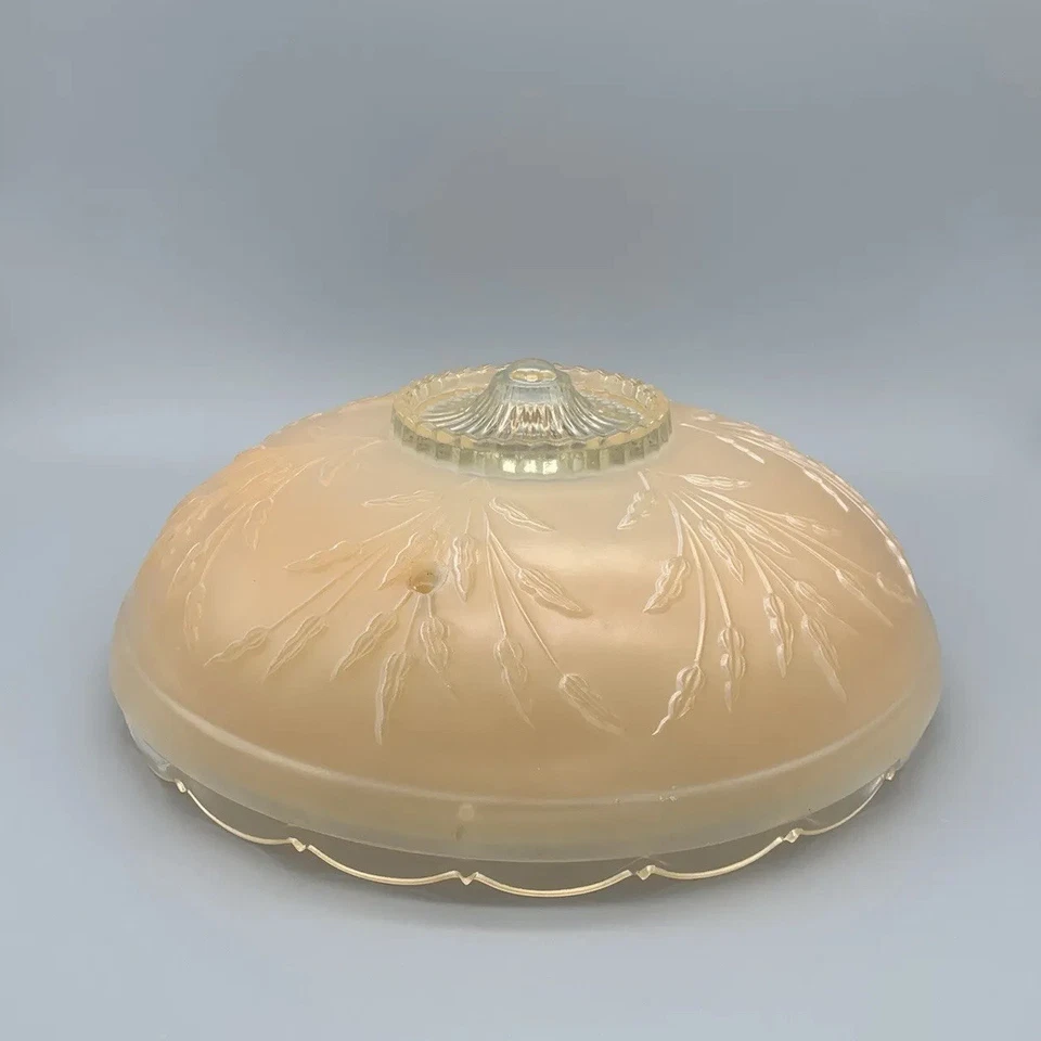 Винтажный ар-деко розовый матовый стеклянный 3 отверстия зубчатый тисненый подвесной свет абажур - Изображение 3 из 4