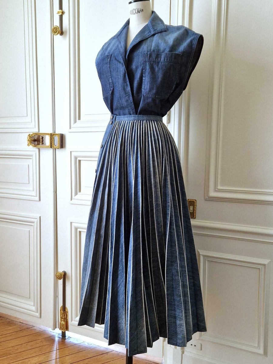 Christian Dior Denim Jeans Pleated Skirt Top Shirt Dress Set Christian Dior Denim Jeans Pleated Skirt Top Shirt Dress Set