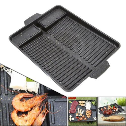 BBQ Grill Pan Frying Griddle Rectangle Indoor Outdoor BBQ Accessories Black - Picture 1 of 12