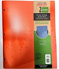 FIVE STAR 100 Recycled Plastic 3-Hole 2-Pocket Portfolio Folders 11.75" x 9.5"