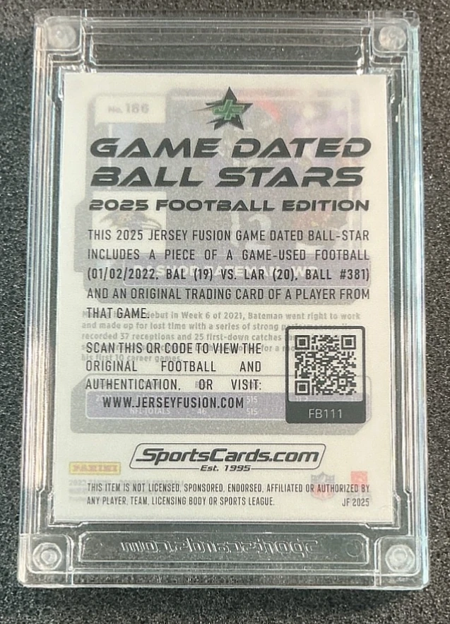 2025 Jersey Fusion Donruss Gold Press Game Used Football Rashod Bateman /38 - Image 2 of 2