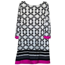 Eliza J Chain Link Print Shift Dress Pink Trim Gold Zipper Retro 70's Geometric