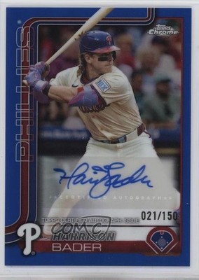 2025 Topps Chrome Update Blue Refractor 21/150 Harrison Bader #AC-HB Auto 0m1w
