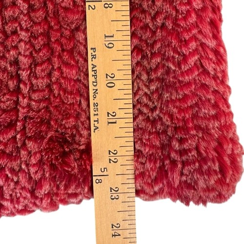 Red Dyed Knitted Rex Rabbit Genuine Fur Sweater Short Sleeve Cozy Luxury - Picture 8 of 8