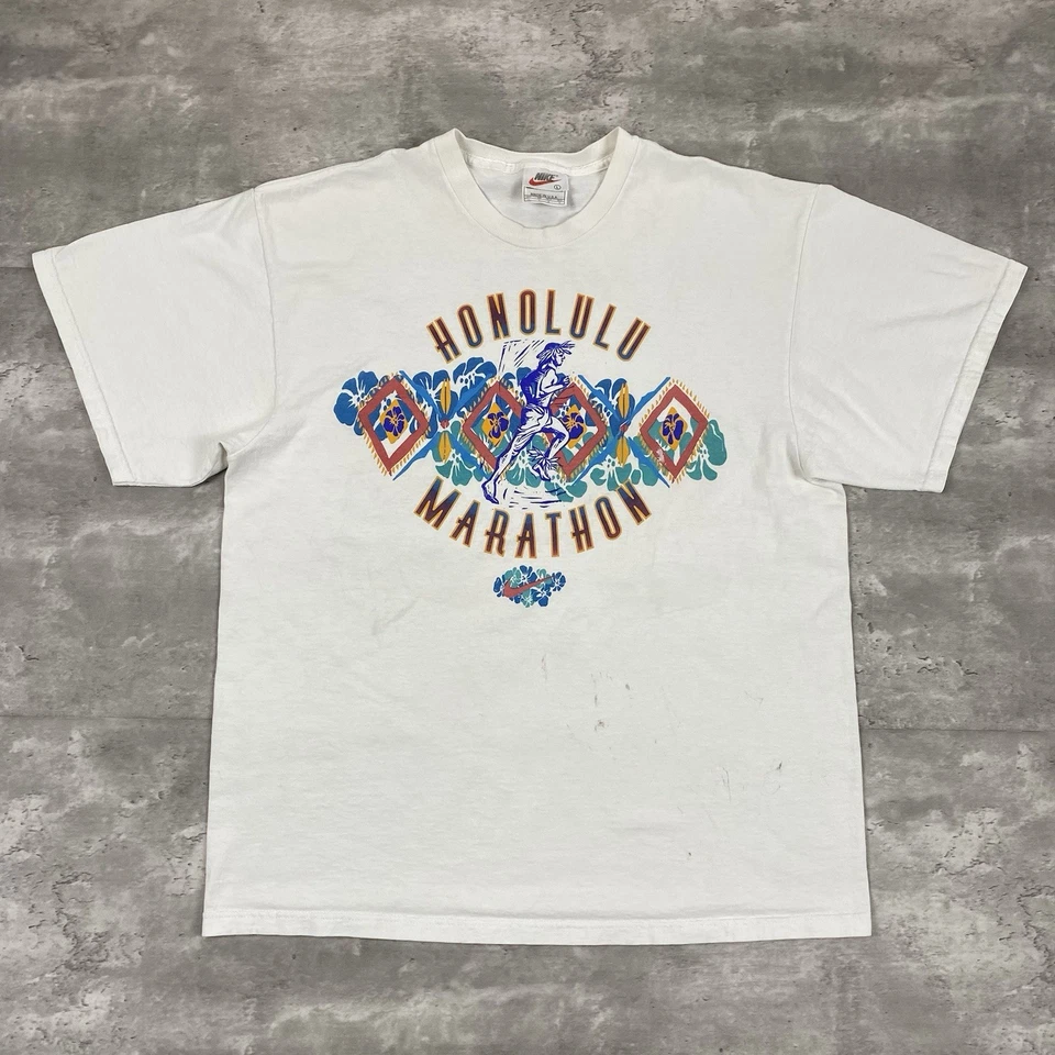 vintage 1995 NIKE HONOLULU MARATHON swoosh t shirt L 90s run Hawaii double sided - Image 2 of 4