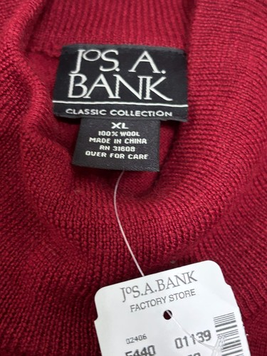 Jos. A. Bank Mens Sweater Size XL Red 100% Wool Tight Knit Mock Neck NWT $90 - Picture 6 of 7