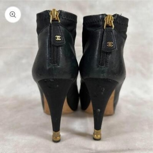 Chanel Short Boots Black Leather With Coco Mark Size 36 US About6 For Women thumbnail 4