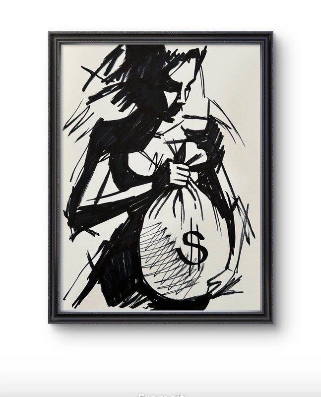 Original Abstract Woman Moneybag Painting 9x12 paper Modern Wall Art Home Decor