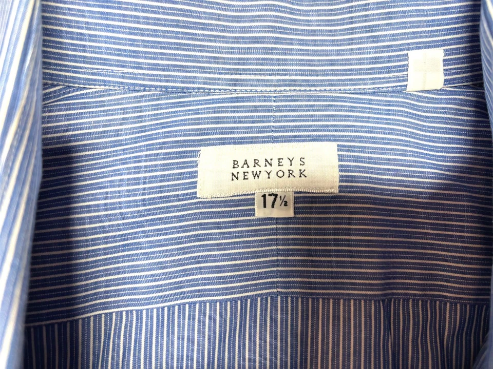 Camisa Barneys New York Para Hombres Botón Delantero Manga Larga Algodón Azul Rayas 17 1/2 Foto 4 de 4