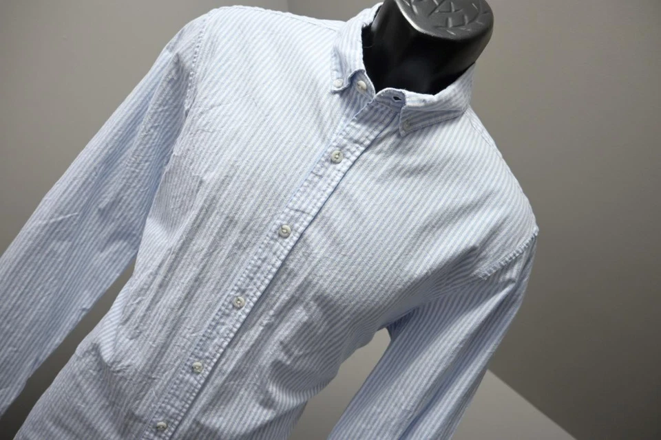 Camisa de vestir Topman a rayas manga larga elástica informal con botones para hombre talla grande Foto 3 de 4